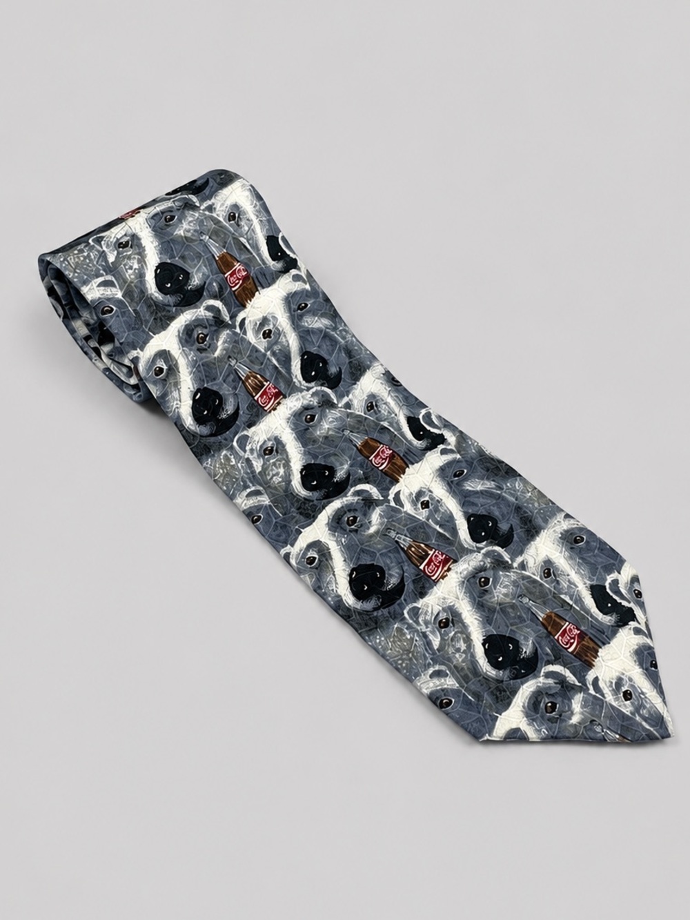 Coca-Cola Polar Bear 100% Silk Novelty Tie Blue Wide 3.75”